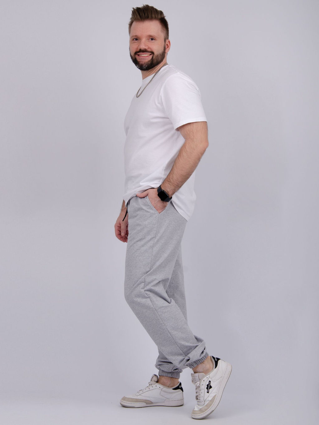 Джоггеры "Джереми" серые, футер с лайкрой