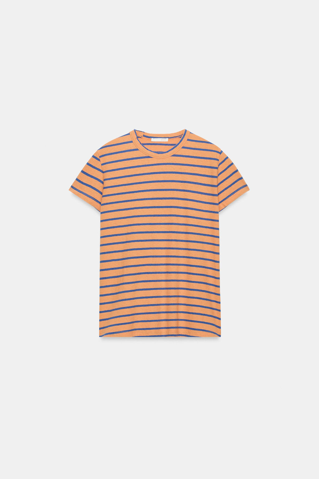 CAMISETA RAYAS ALGOD?N Y LINO / Naranja