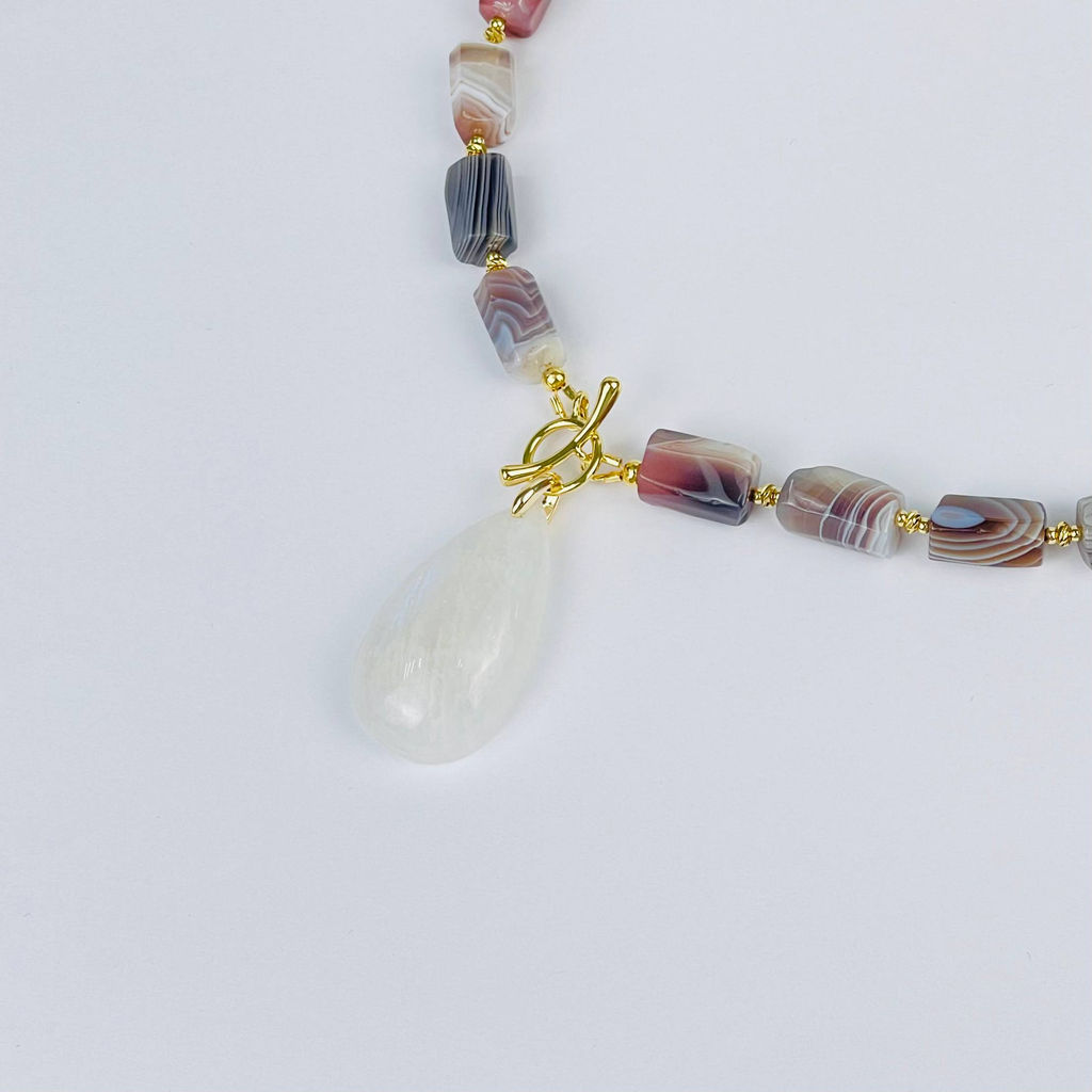 Колье из ботсванского Агата и Лунного камня 42 см