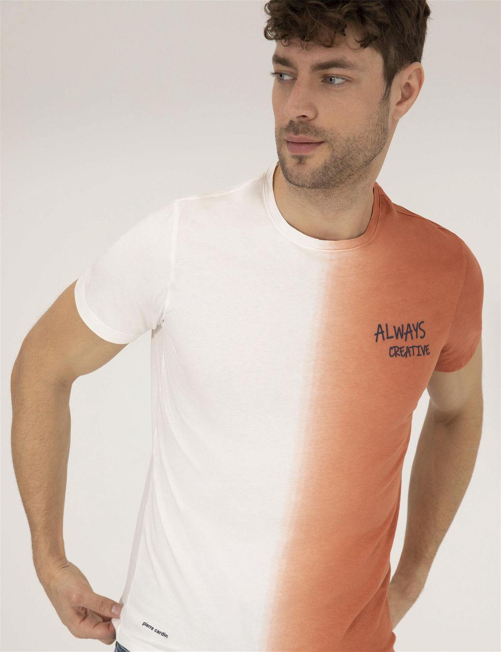 Kahverengi Slim Fit Degrade Ge_i_li Bisiklet Yaka Ti__rt - Pierre cardin фото 2