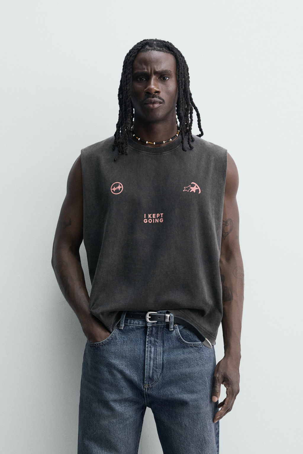 CAMISETA TANK LAVADA ESTAMPADOS / Antracita oscuro