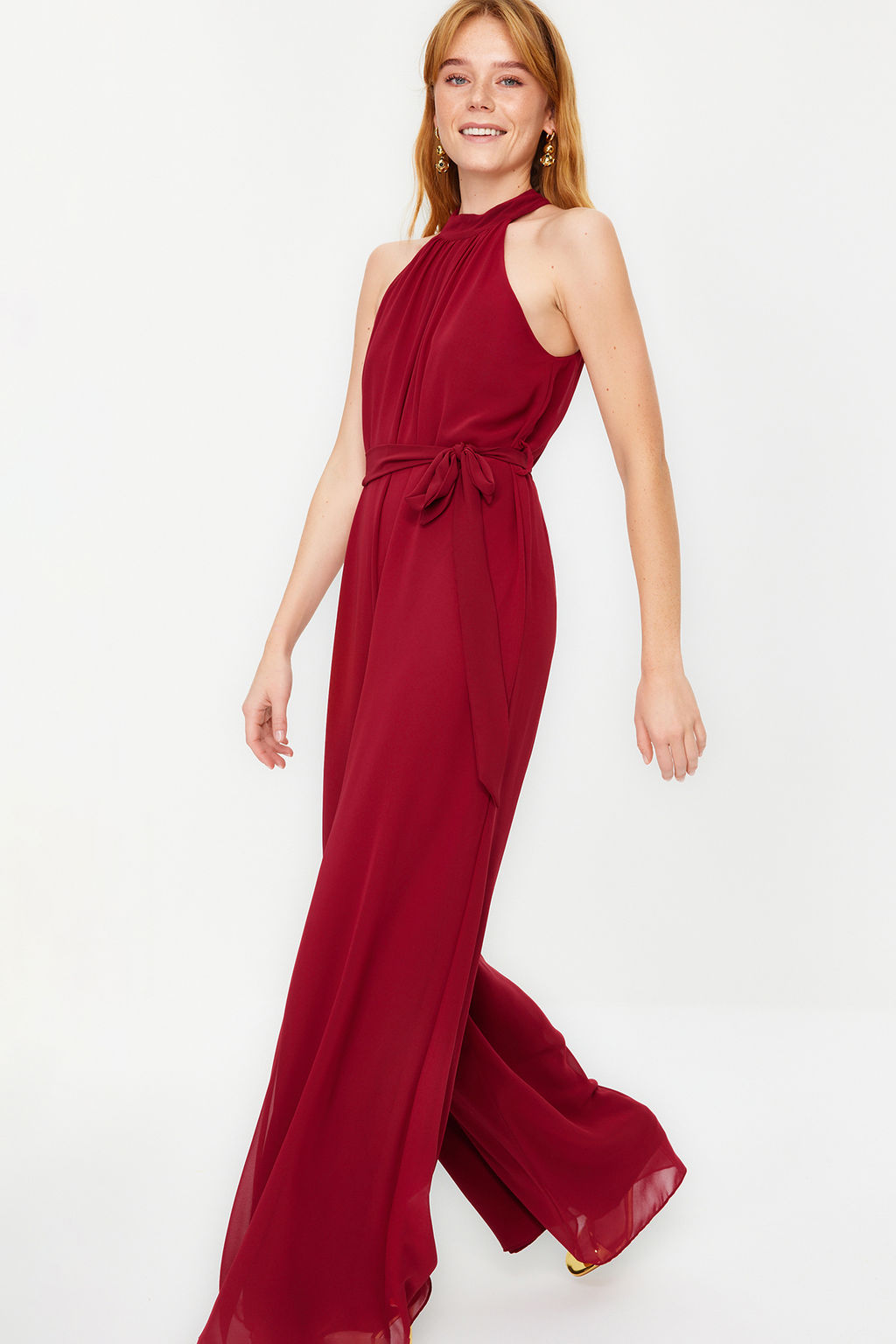 Bordo Kusakl? Maxi Sifon Astarl? Dokuma Tulum TWOSS23TU00093