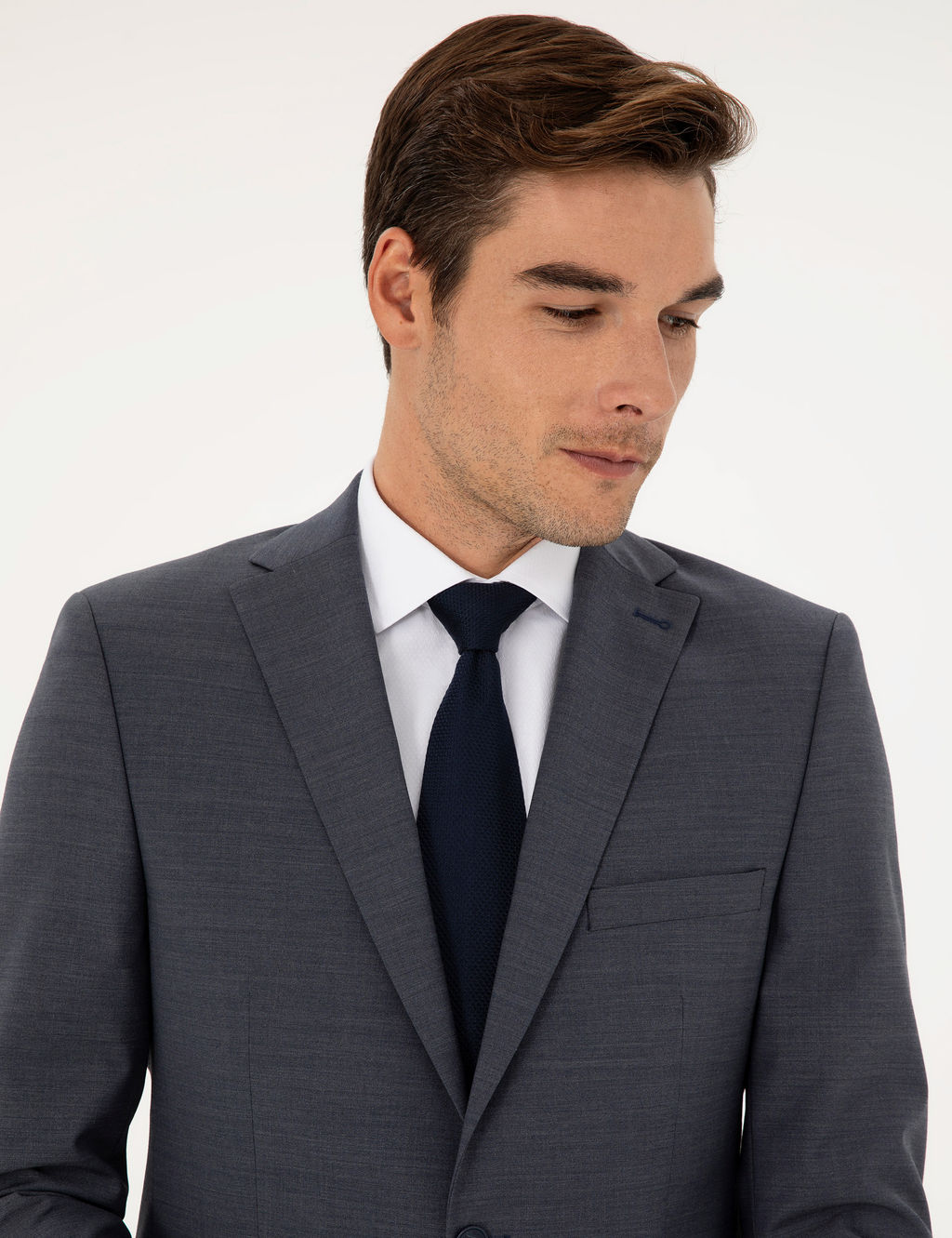 Koyu Mavi Slim Fit Y_nl_ Tak_m Elbise