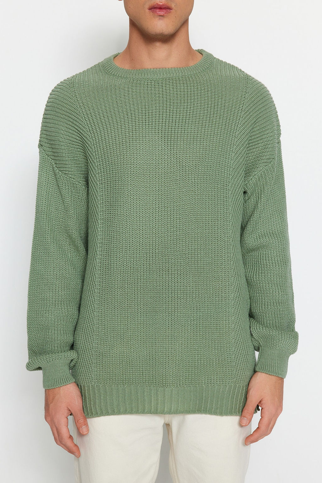 Trendyolmilla Man Mint Unisex Oversize Fit Genis Kal?p Bisiklet Yaka Y?rtmacl? Triko Kazak TMNAW21KZ0552  фото 6