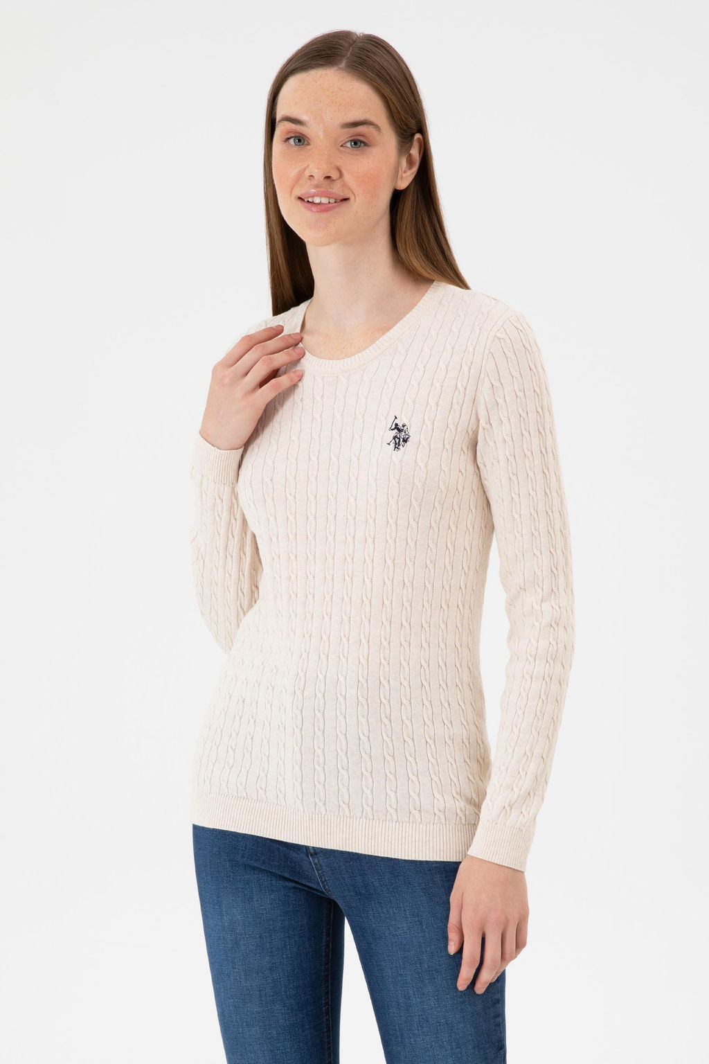 Kad_n Krem Melanj Bisiklet Yaka Basic Kazak Sepette S_rpriz _ndirim - U.s. polo assn фото 3