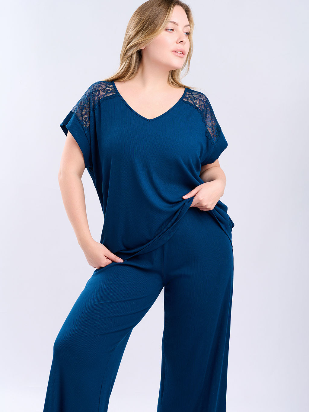 Пижама женская Indefini 5155TBC из вискозы и эластана синяя  фото 6