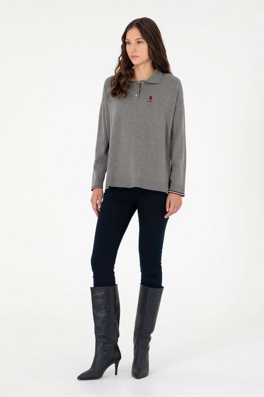 Женский серый меланжевый свитер Неожиданная скидка в корзине - U.s. polo assn фото 4