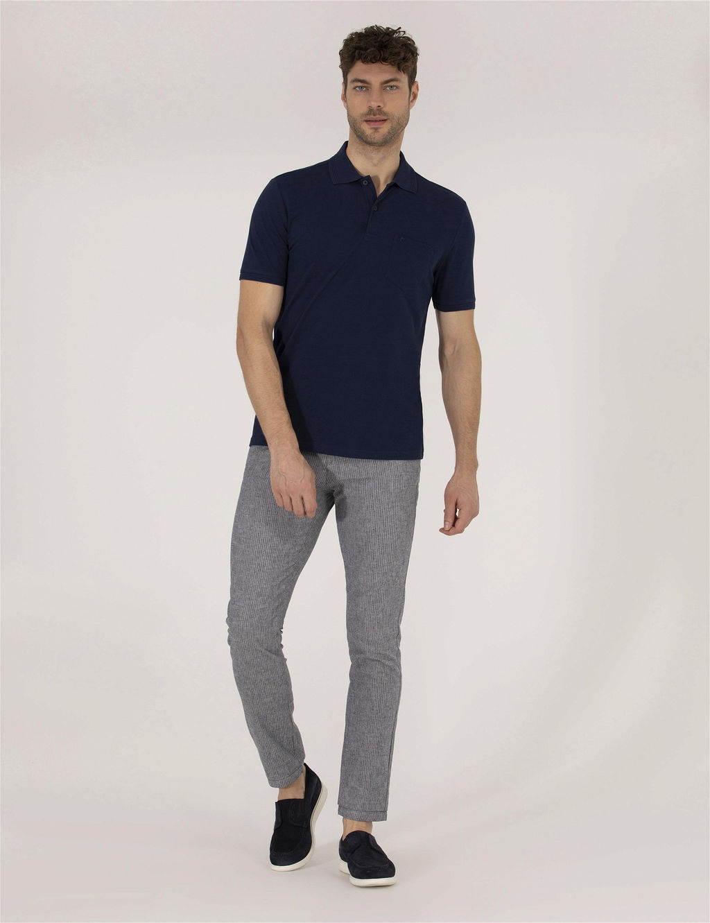 A__k Lacivert Slim Fit Beli Lastikli Kanvas Pantolon