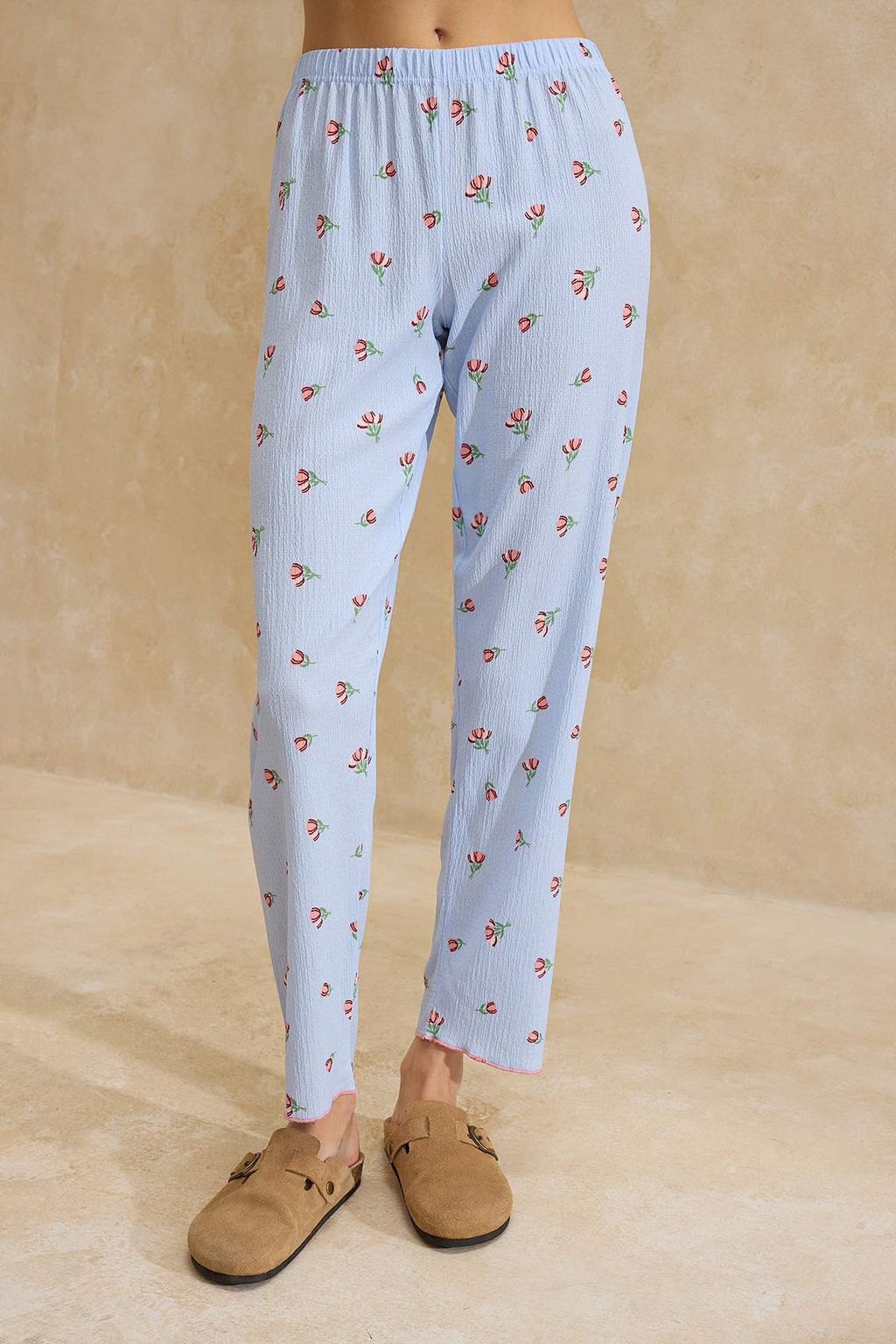 Mavi Cicekli Dantel Detayl? Burumcuk Dokulu Orme Pijama Tak?m? THMSS26PT00011 - Trendyolmilla фото 3