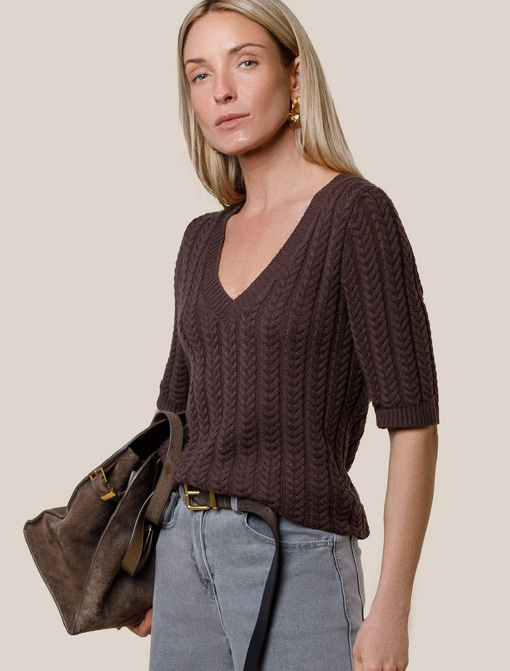 Джемпер фактурной вязки из хлопка с кашемиром