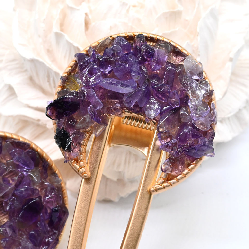 Заколка зажим для волос Месяц с натуральным аметистом 7*3,5*1,8см