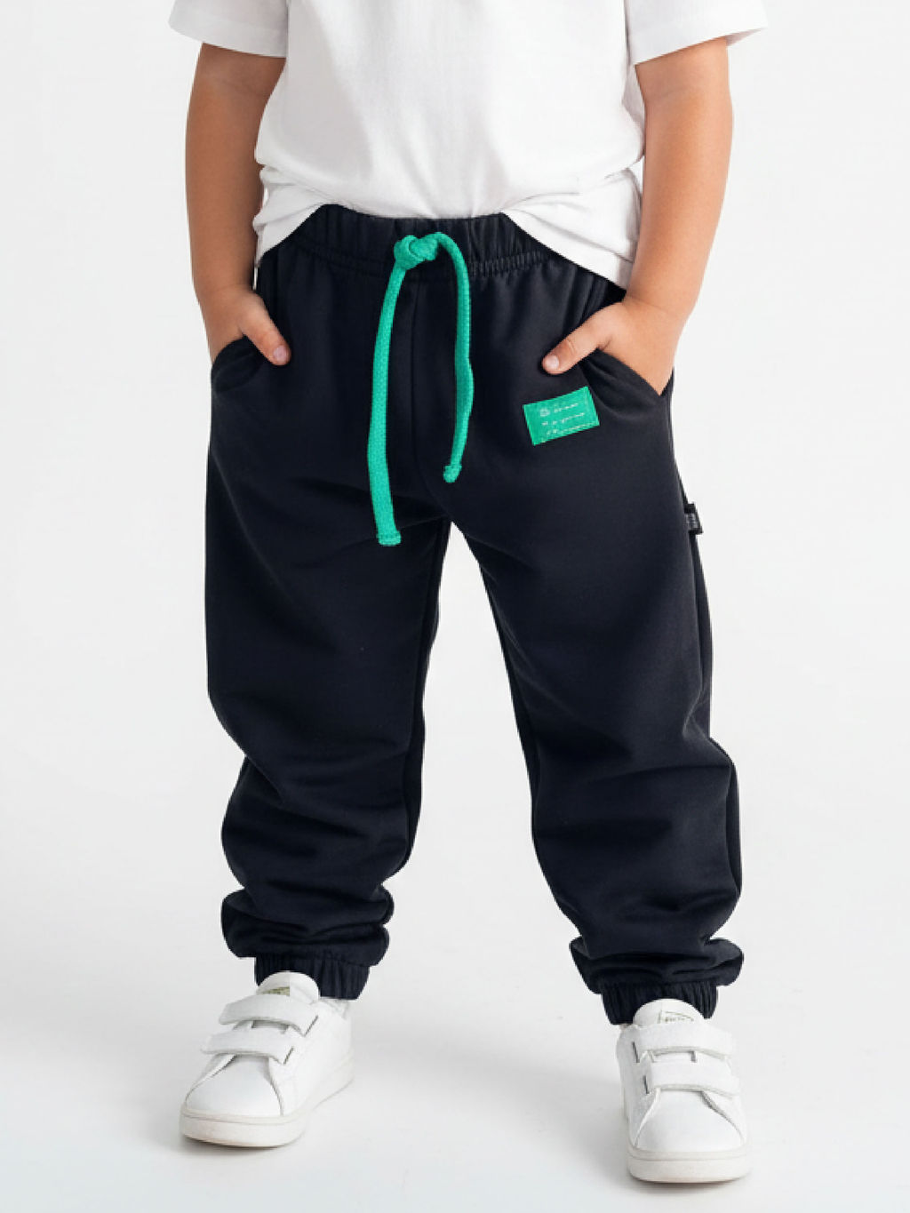 Спортивные штаны на резинке 22-0517 черный|зеленый - Mini maxi фото 4