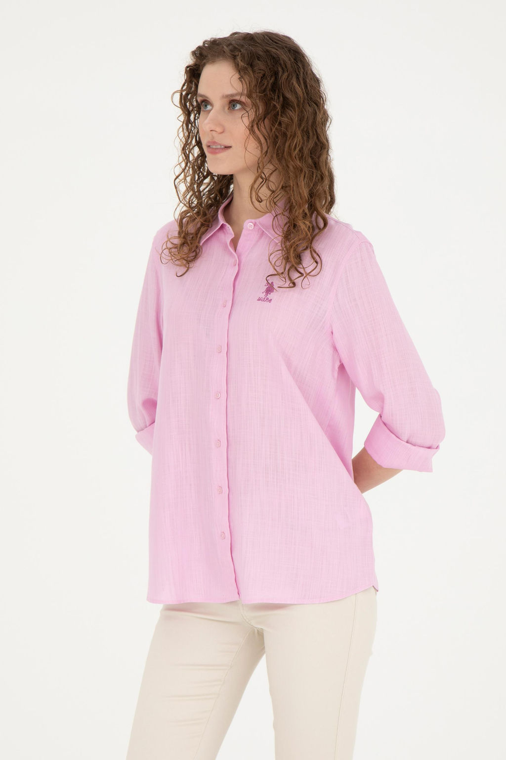 Женская розовая рубашка с длинным рукавом - U.s. polo assn фото 10