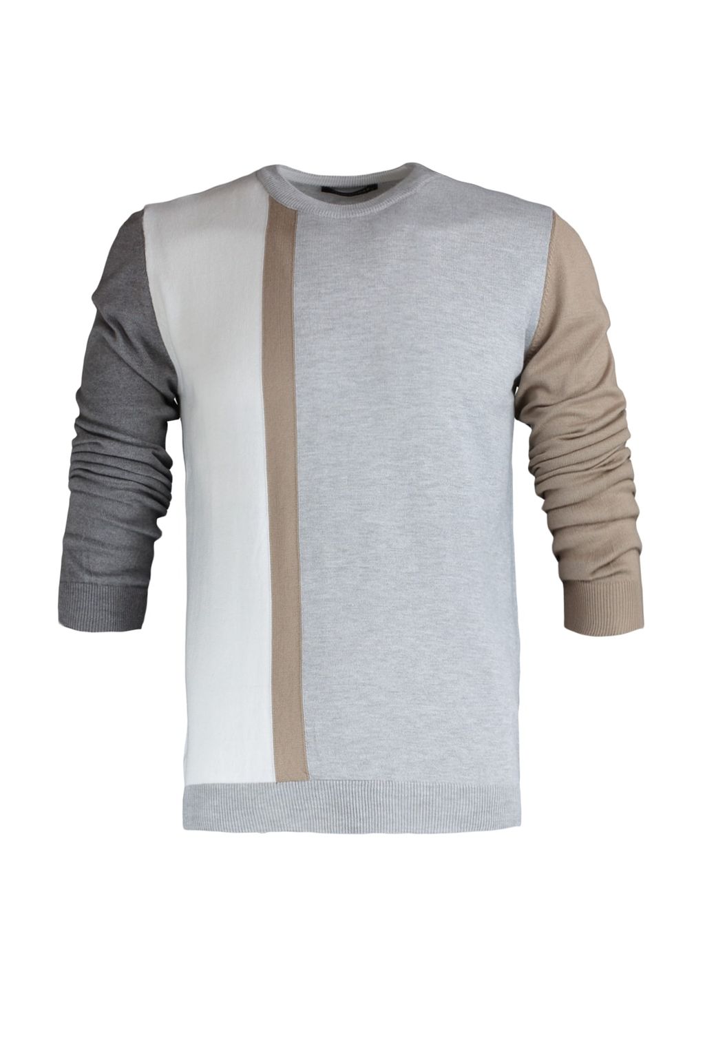 TRENDYOL MAN Gri Slim Fit Pamuklu Bisiklet Yaka Renk Bloklu Triko Kazak TMNAW21KZ0566 - Trendyolmilla фото 6