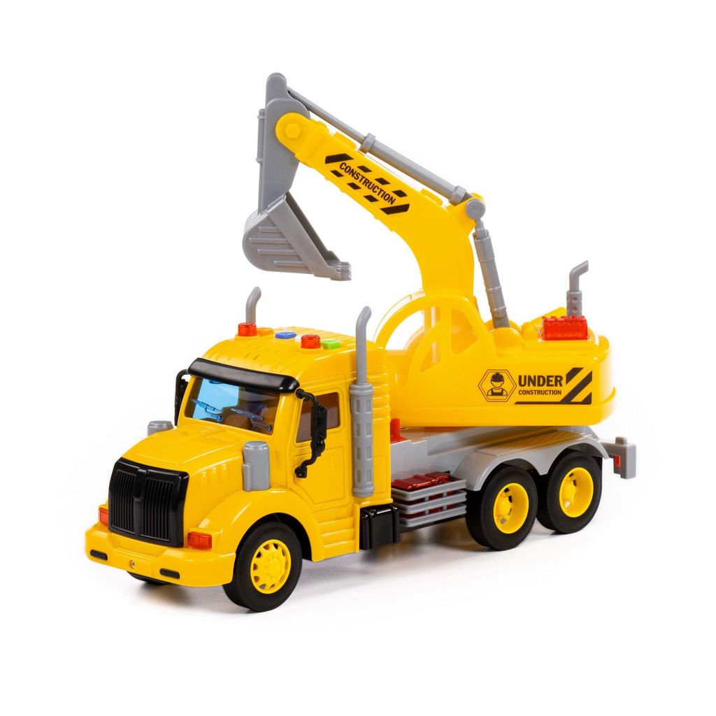 Профи, автомобиль-экскаватор инерционный (со светом и звуком) (жёлтый) (в коробке) - Полесье фото 3