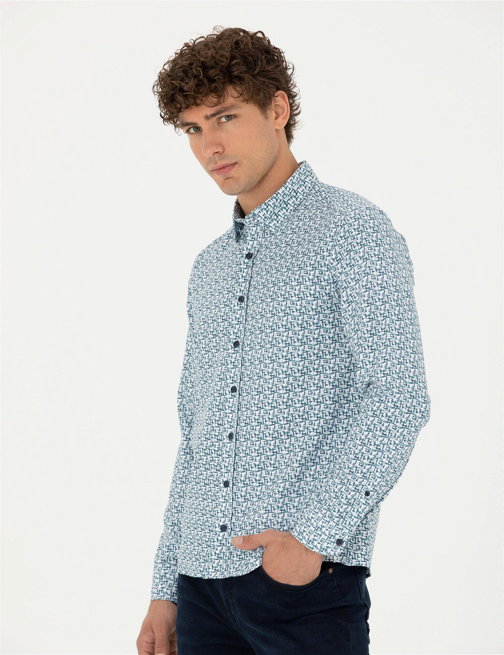 A__k Lacivert Slim Fit Uzun Kollu G_mlek - Pierre cardin фото 3