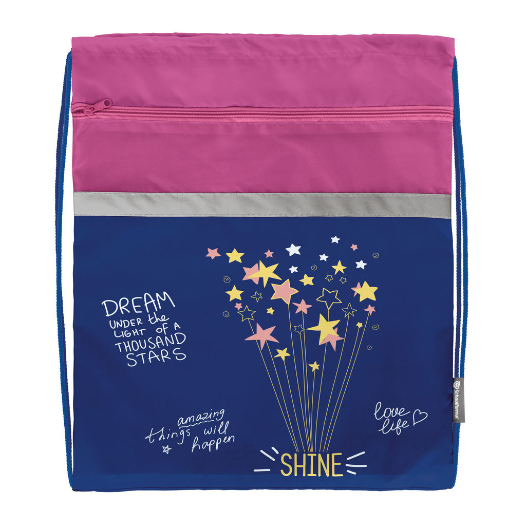 Мешок для обуви Schoolformat SHINE BRIGHT 49х41 см, синий, 1 отделение, с большим карманом...