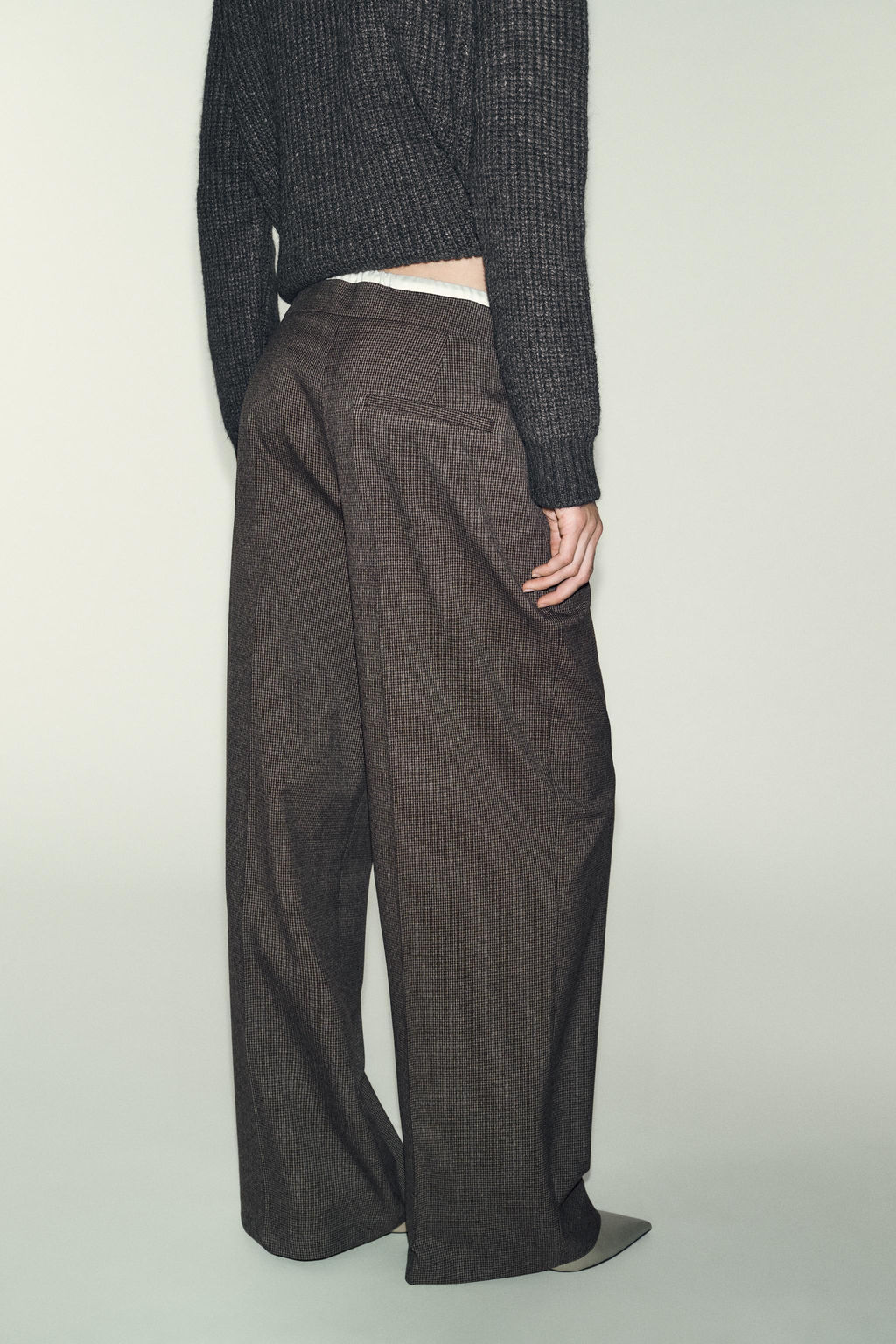 HOUNDSTOOTH WIDE-LEG TROUSERS WITH DOUBLE WAISTBAND - Zara фото 5