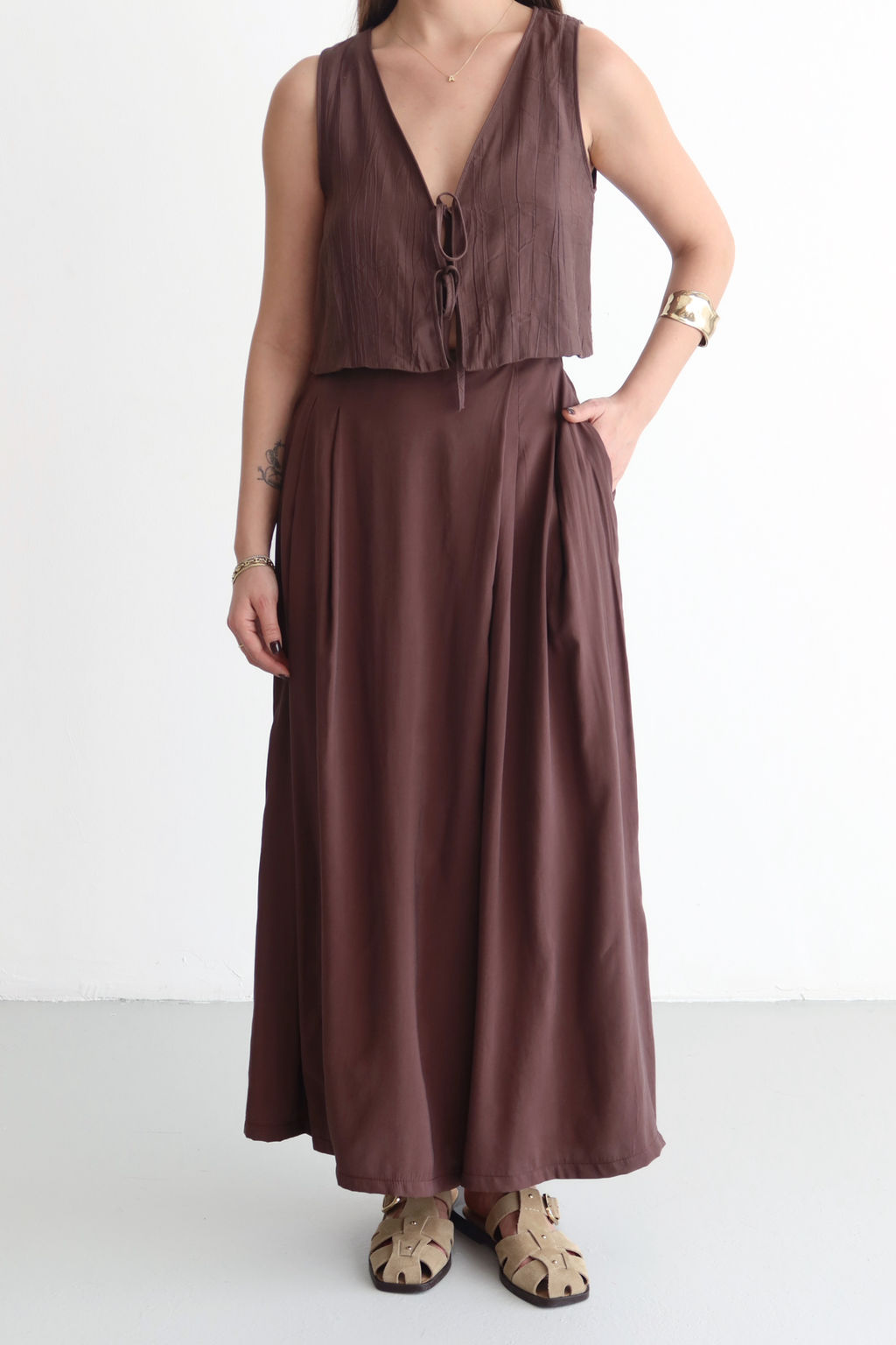 Haki Genis Paca Modal Tuseli Etek Gorunumlu Pantolon TWOSS26PL00081 - Trendyolmilla фото 8