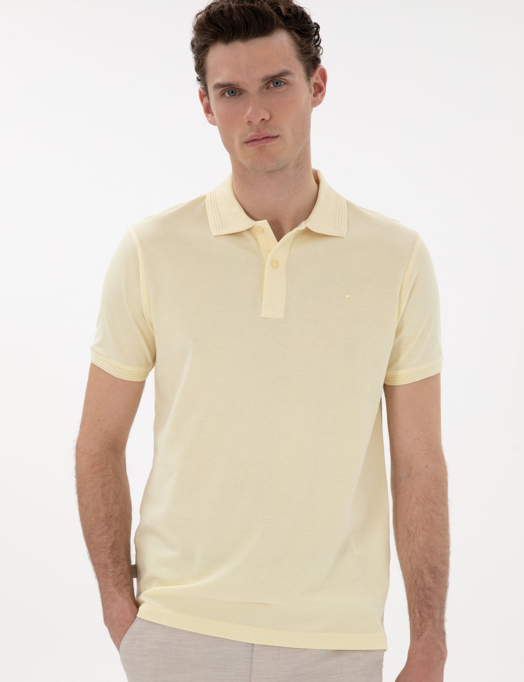 A__k Sar_ Slim Fit %100 Pamuk K_vr_lmaz Polo Yaka Basic Ti__rt