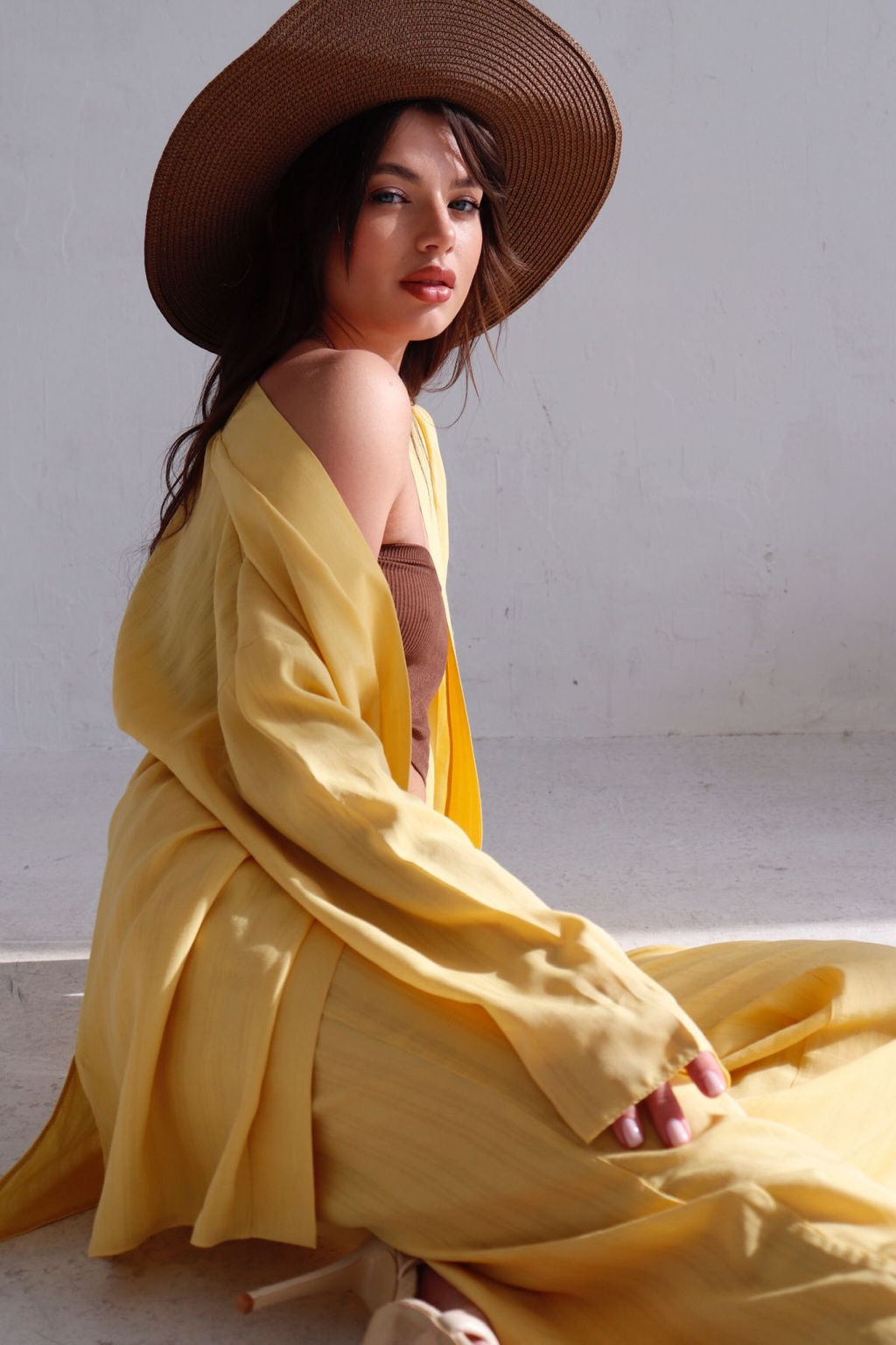 9444 Костюм из кимоно и брюк-палаццо жёлтый - Martichelli фото 13
