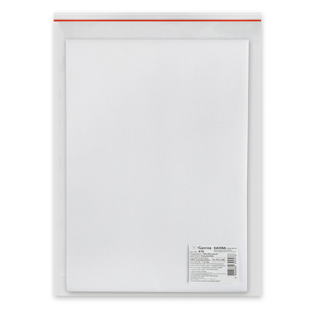 Канва K16 Gamma Aida №16 ФАСОВКА 100% хлопок 150 x 100 см  2 см белый