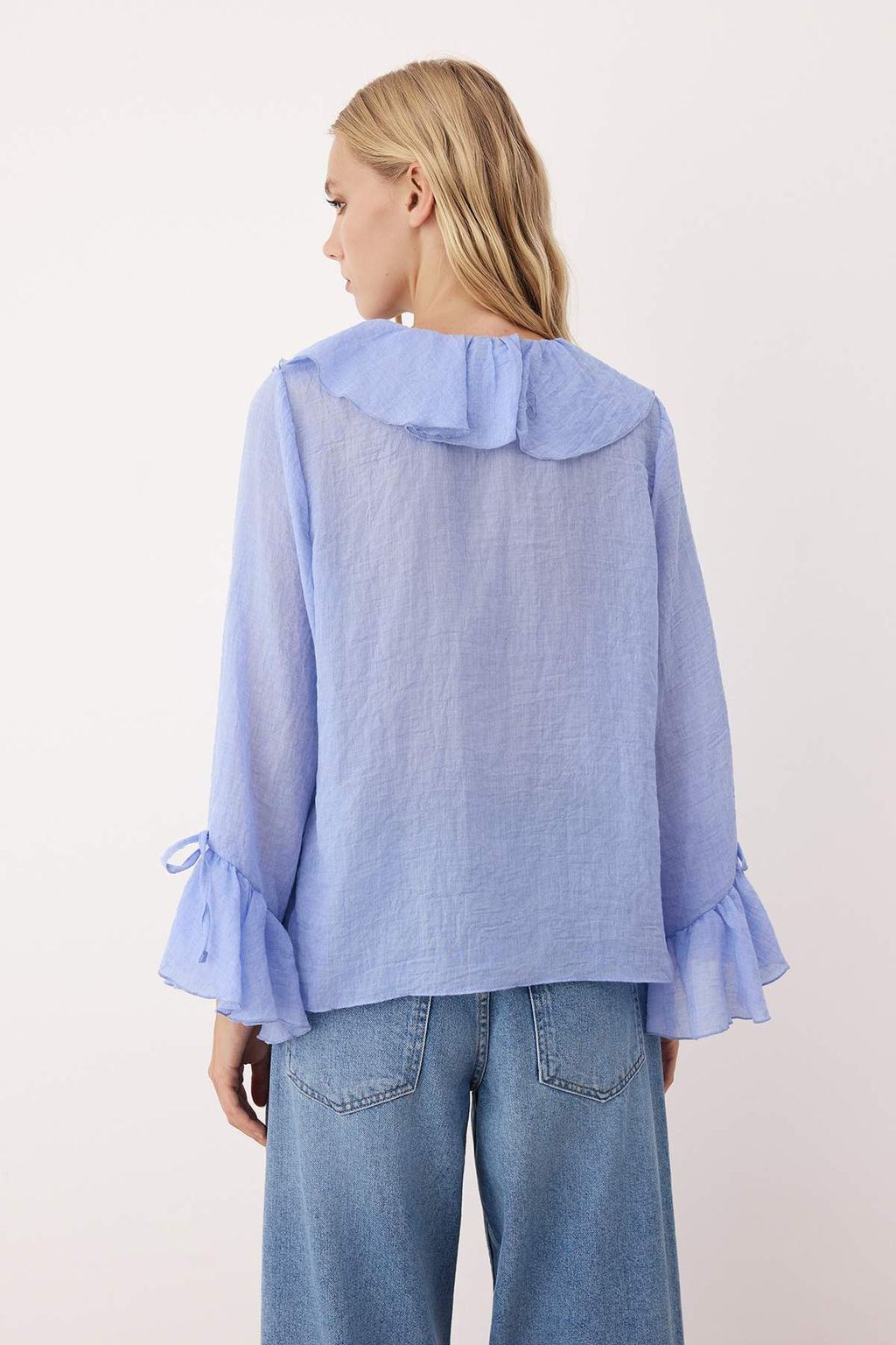 Trendyolmilla Bej F?rf?rl? Bohem Ince Pamuklu Kumas Uzun Kol Dokuma Bluz TWOSS25BZ00551 фото 4