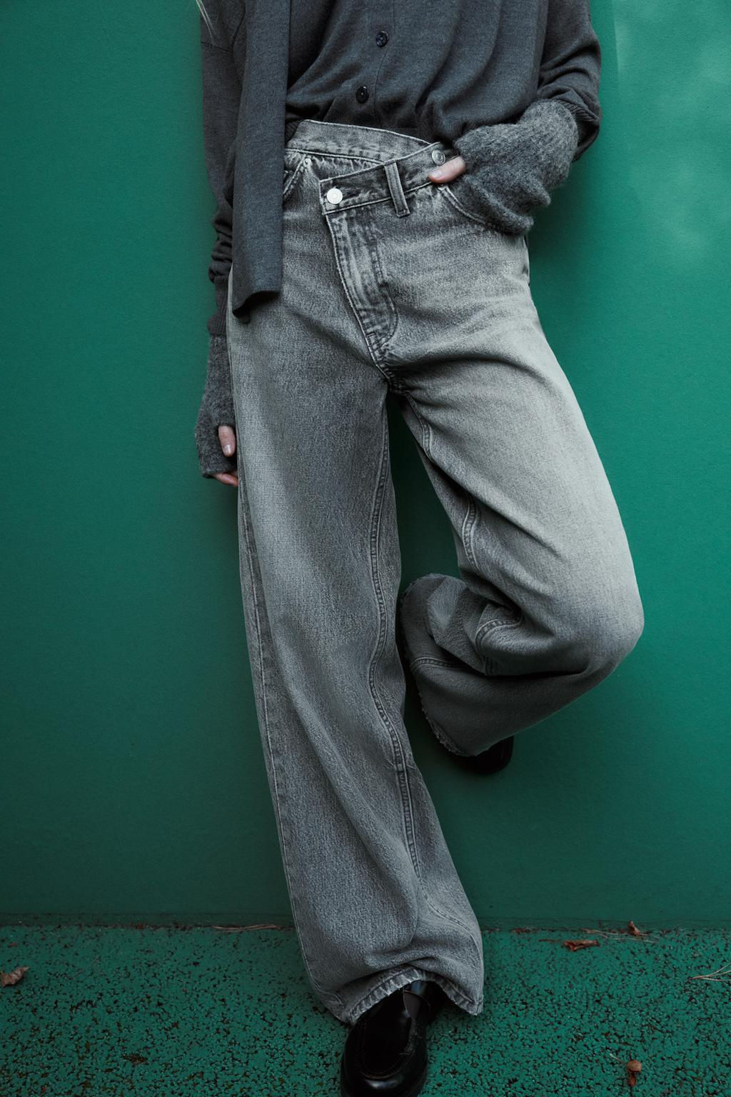 HIGH-WAIST TRF WIDE-LEG JEANS WITH CROSSOVER WAISTBAND - Zara фото 33