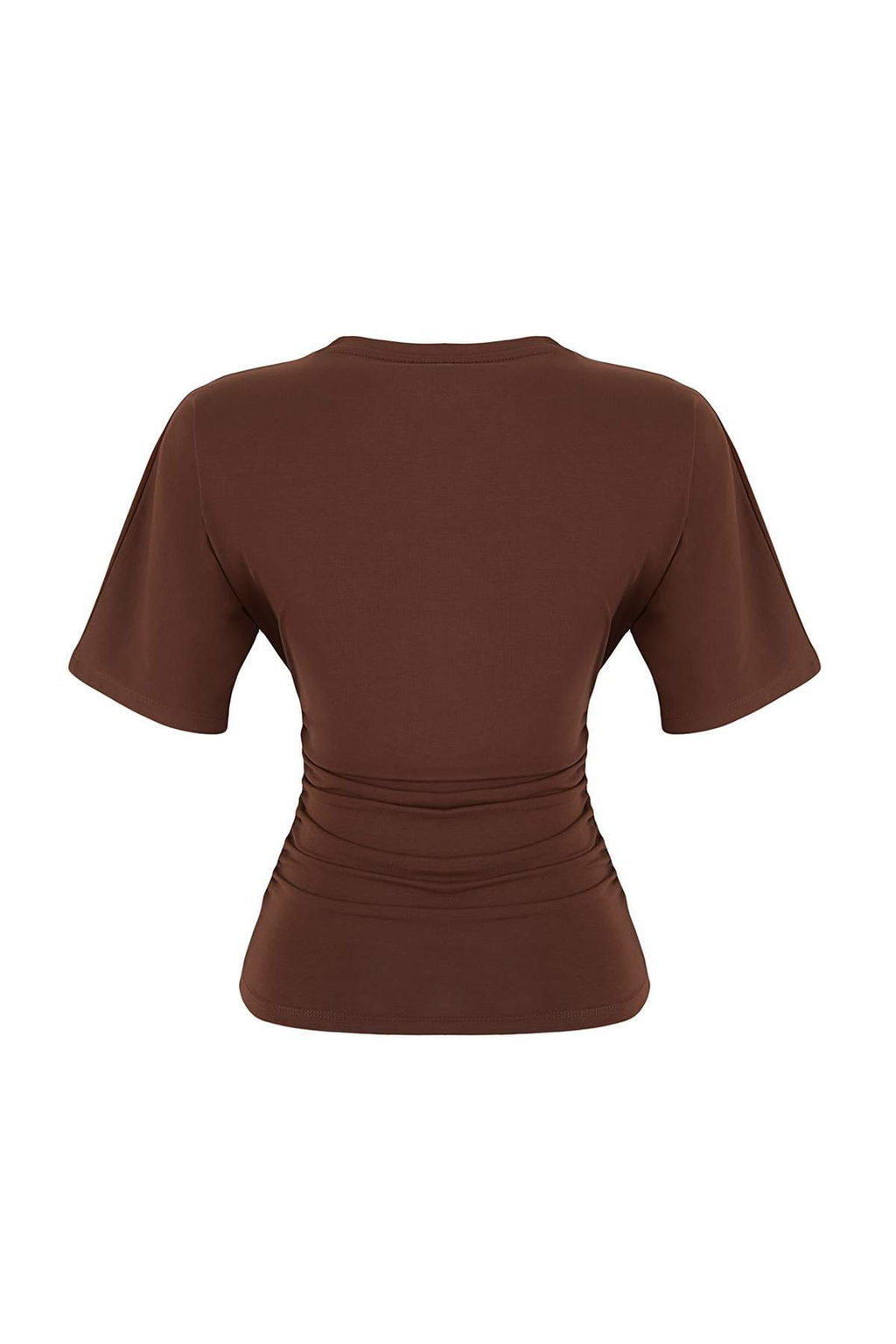 Wardrobe Essentials-Ekru Fitted/Vucuda Oturan K?sa Kollu Esnek Orme T-Shirt TWOSS26TS00052 - Trendyolmilla фото 6