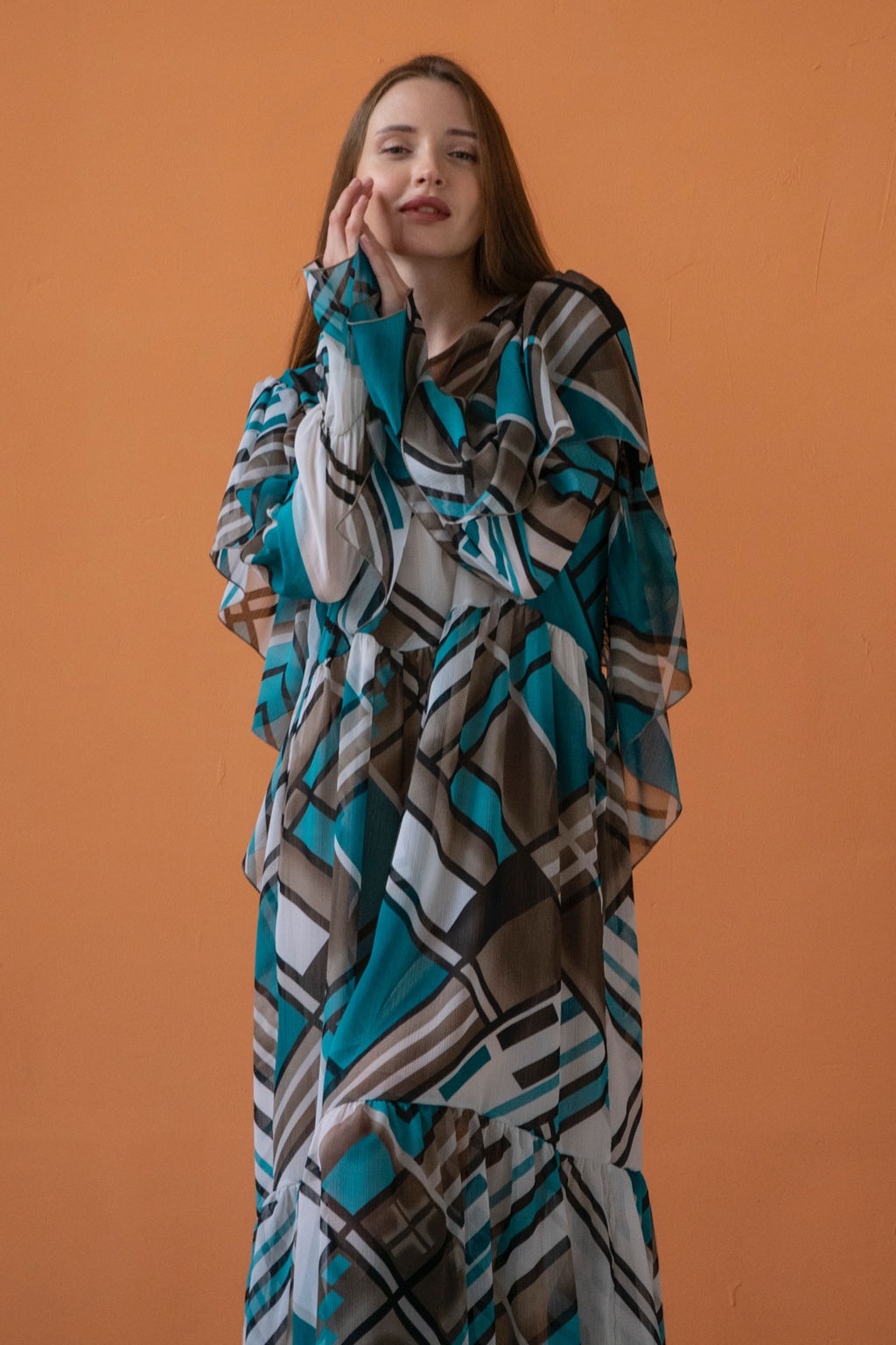 Платье шифон LOVE052/03/Бирюзовый, белый