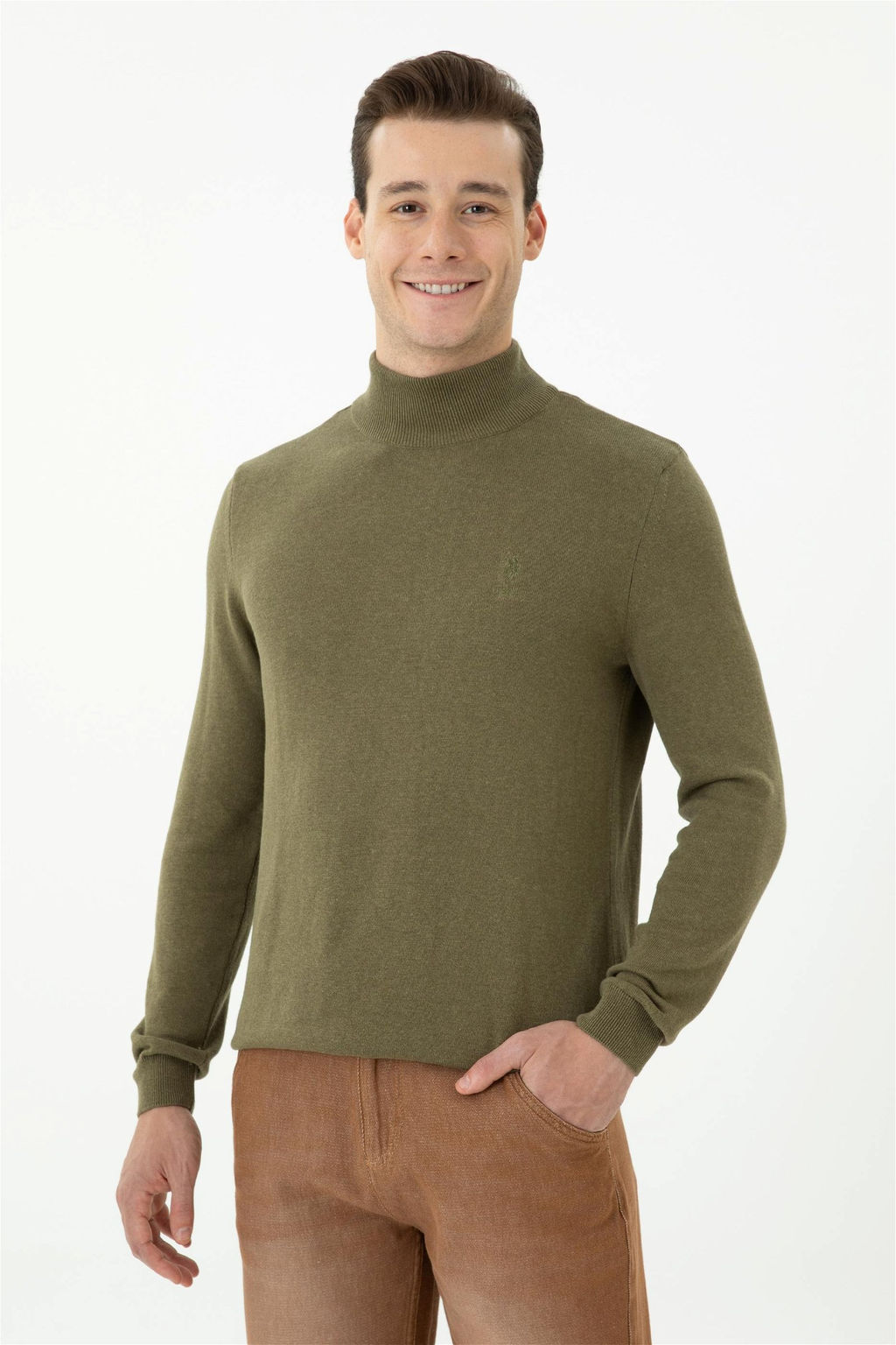 U. S. Polo Assn Мужской базовый свитер хаки меланжевого цвета - U.s. polo assn фото 8