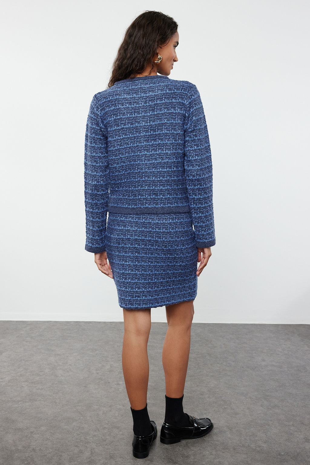 Indigo Orgu Detayl? Yumusak Dokulu H?rka-Etek Triko Alt-Ust Tak?m TWOAW24AU00001