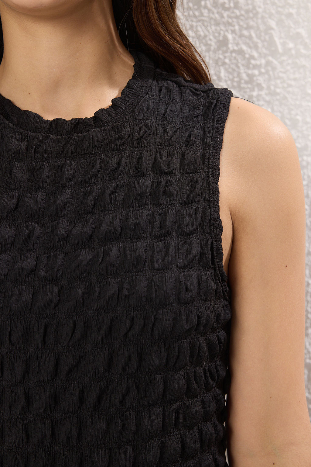 Siyah Duz Dokulu A Kesim/Can Form Bisiklet Yaka Dokulu Maxi Elbise TWOSS24EL00683