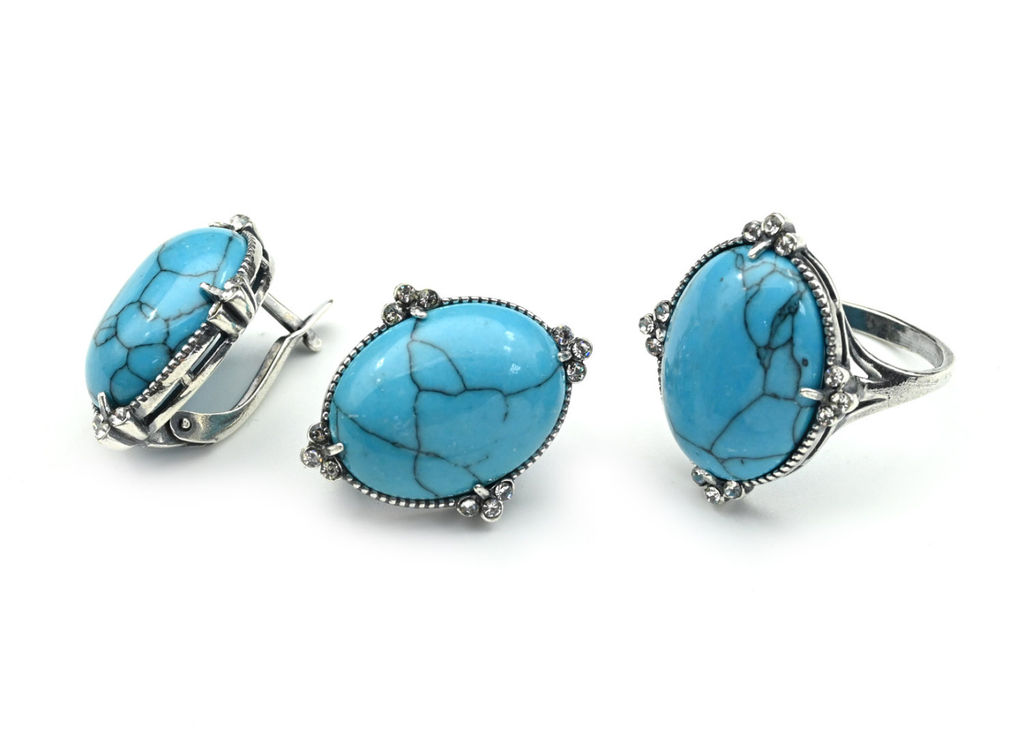 Кольцо Серьги с бирюзой ( имитация ) размер 20