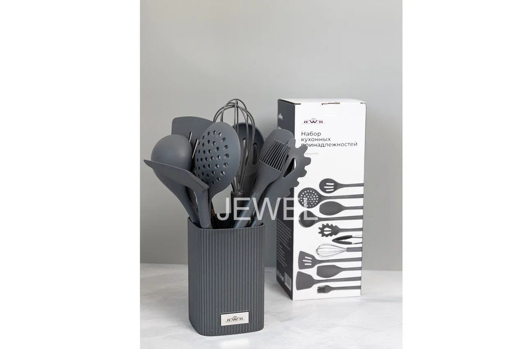 Набор кухонный JEWEL на подставке, 12 предметов, серый  фото 2