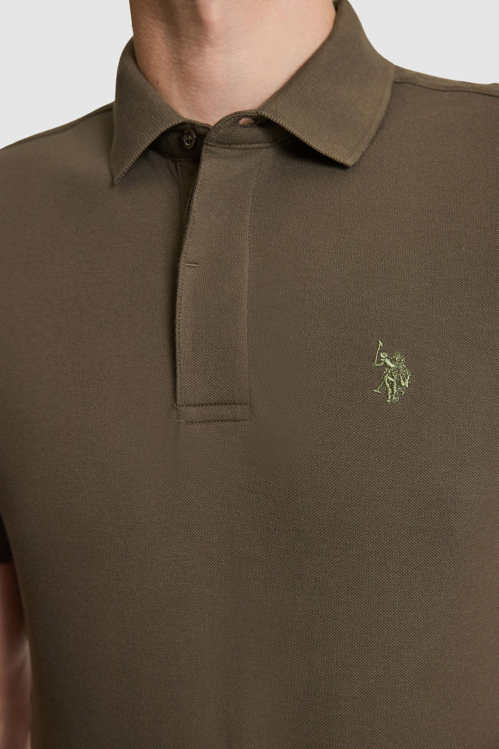 Erkek Koyu Haki Slim Fit Polo Yaka Basic Ti__rt