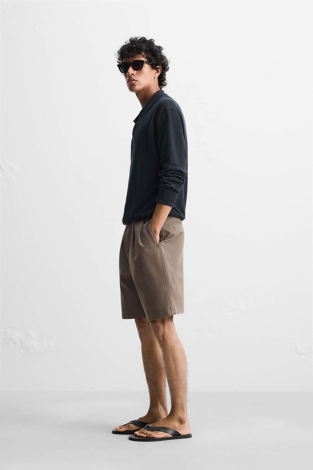 RELAXED FIT PLEATED BERMUDA SHORTS - Zara фото 4