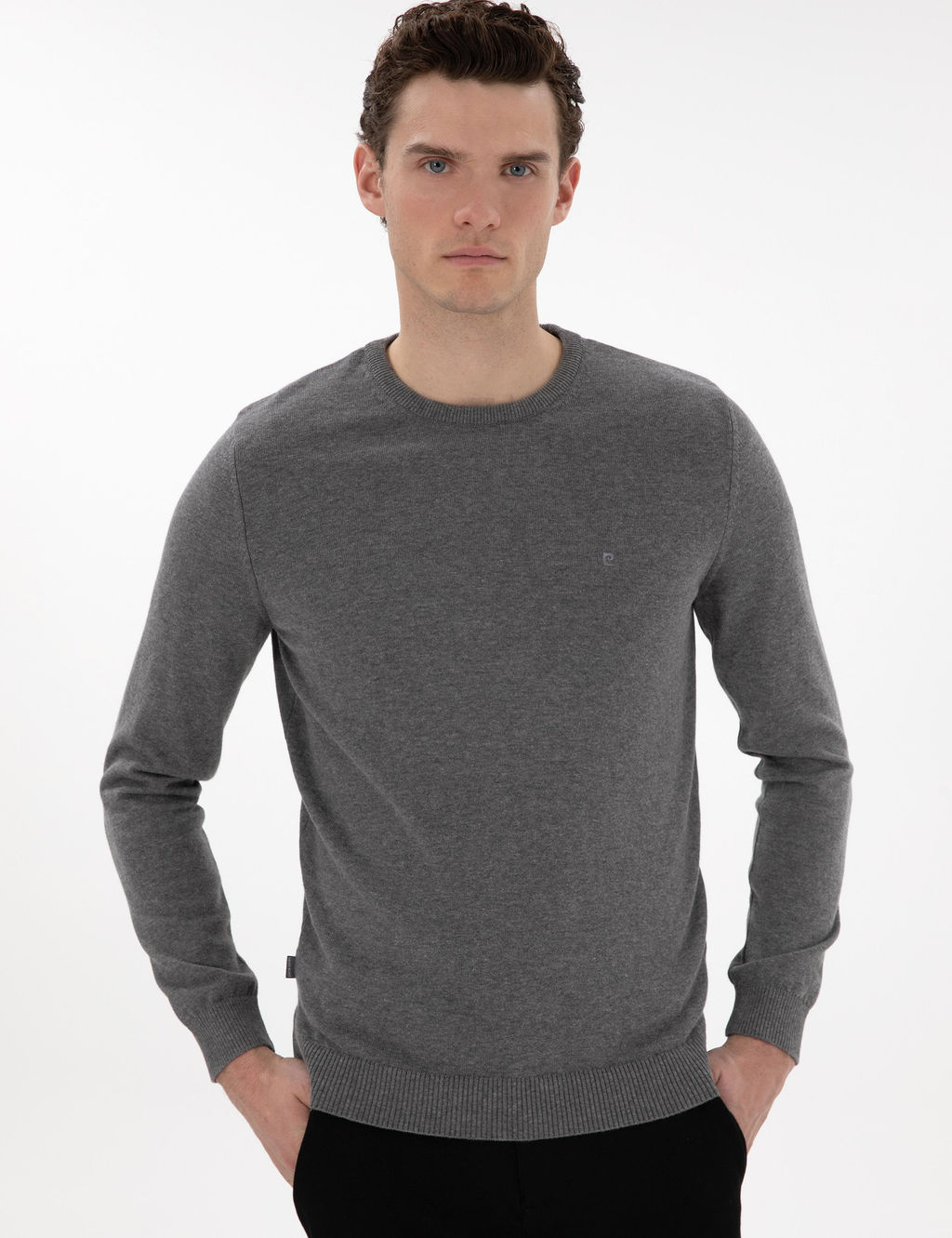 Gri Melanj Slim Fit Bisiklet Yaka Basic Triko Kazak - Pierre cardin фото 3