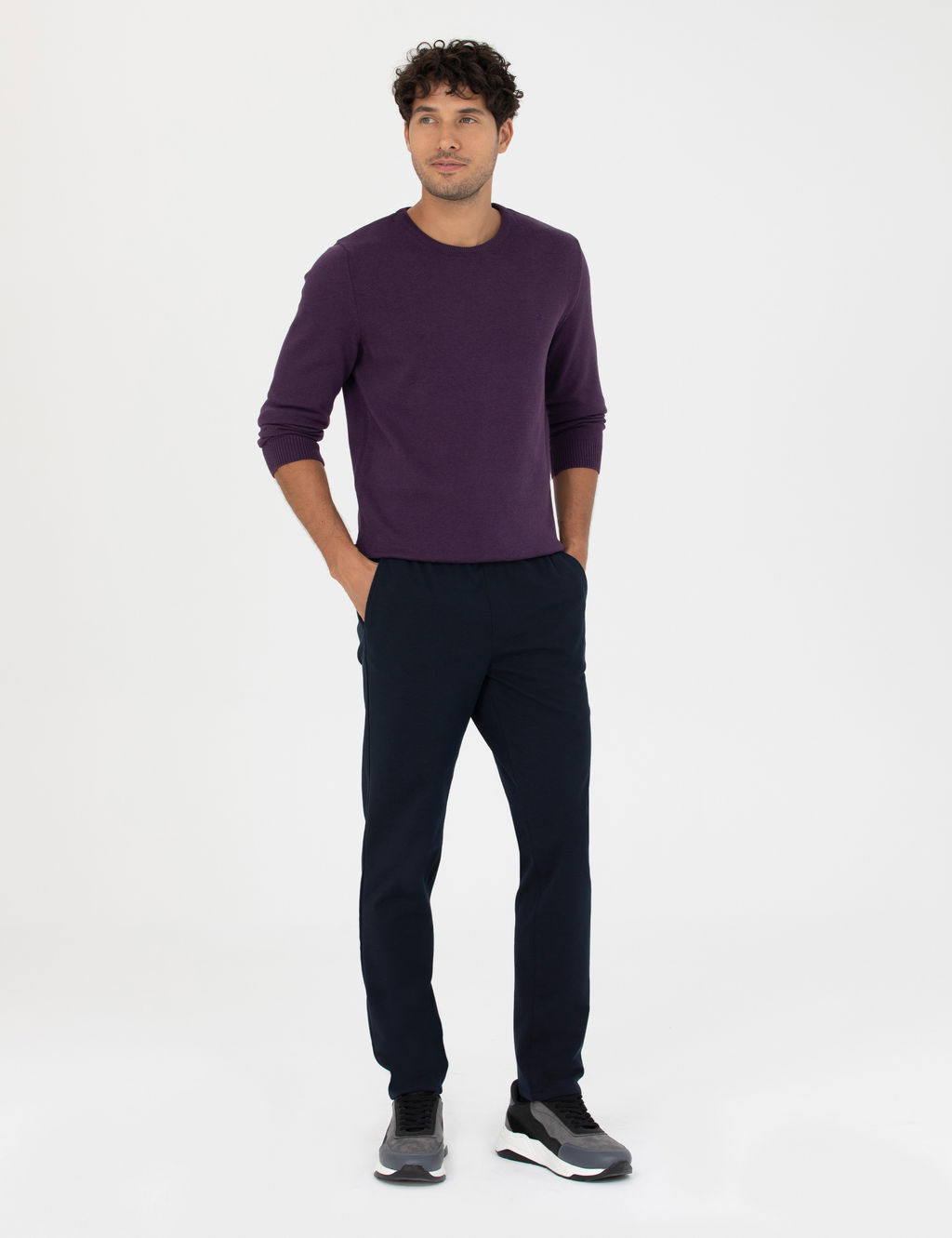 Lacivert Slim Fit Beli Lastikli Ba_c_kl_ Kanvas Pantolon