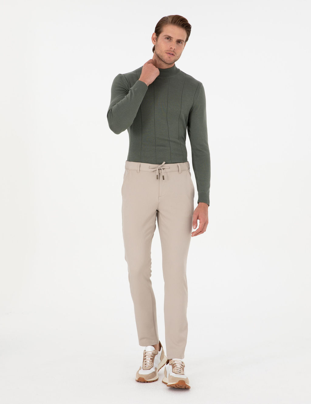 Bej Slim Fit Kanvas Pantolon
