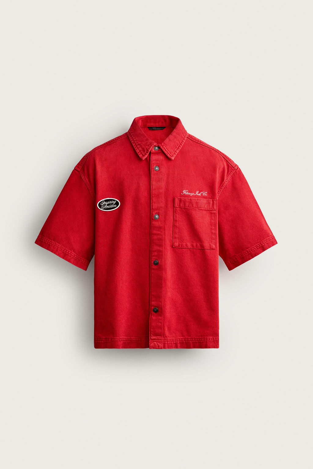 SOBRECAMISA BOXY FIT BORDADO PARCHES / Rojo - Zara фото 8