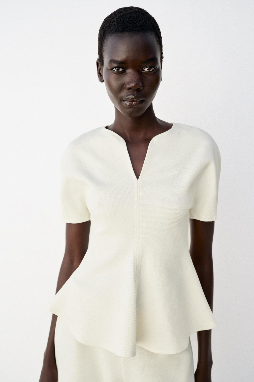 TOP PEPLUM MANGA ABULLONADA / Crudo medio - Zara фото 2
