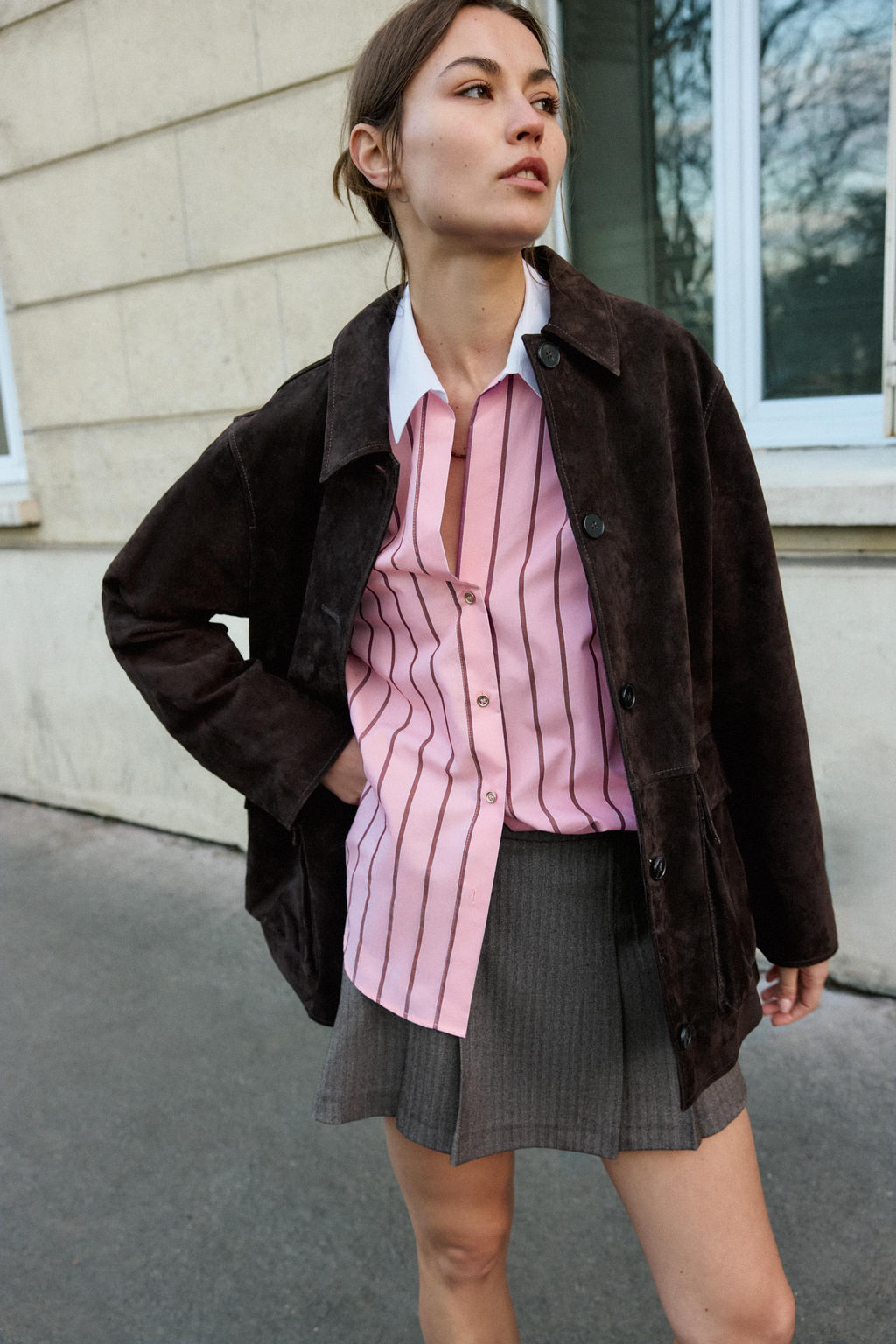 OVERSIZE STRIPED SHIRT WITH CONTRAST CUFFS - Zara фото 10
