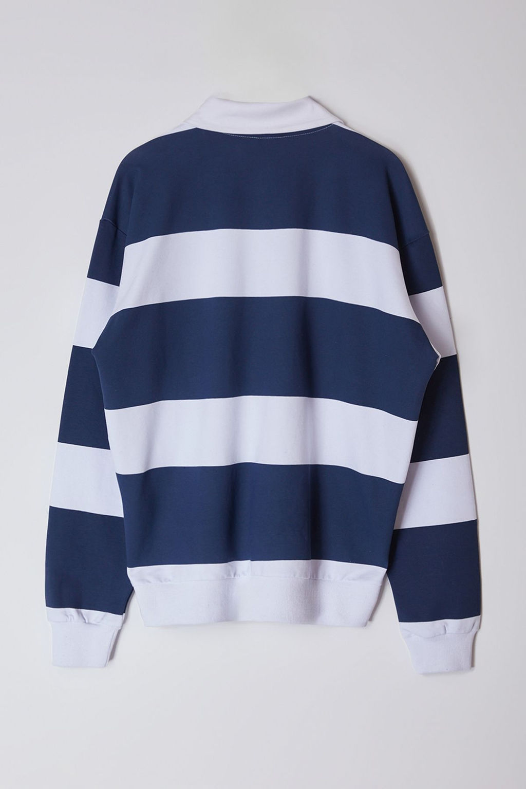 Indigo Oversize/Genis Kesim Cizgili Polo Yaka Sardonsuz Sweatshirt TMNAW25SW00023