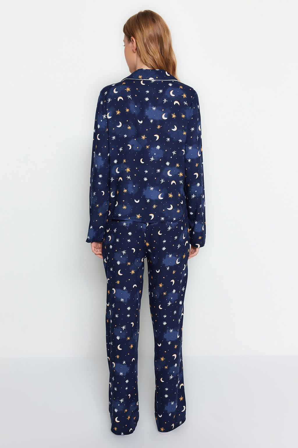 Trendyolmilla Mor Galaksi Desenli Biyeli Viskon Dokuma Pijama Tak?m? THMAW24PT00093 фото 8