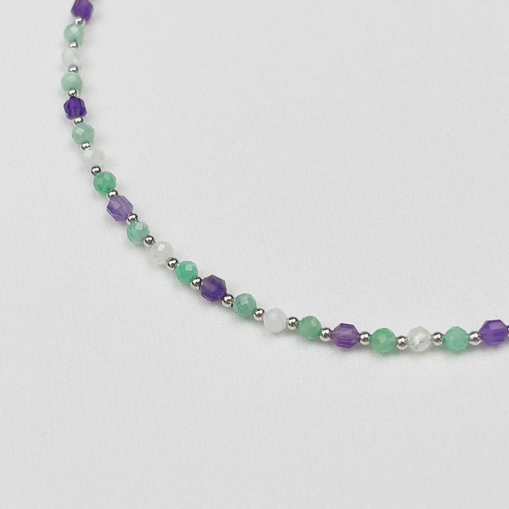 Колье для "Близнеца" из Аметиста,Берилла и Лунного камня 38 см +