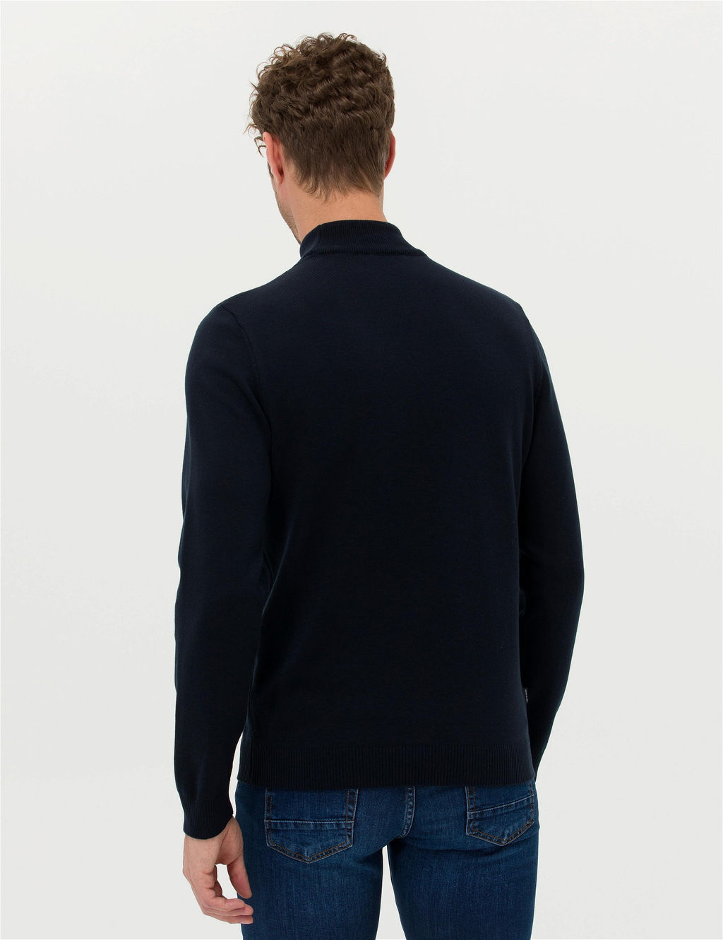 Lacivert Slim Fit Yar_m Bal_k__ Yaka Basic Triko Kazak