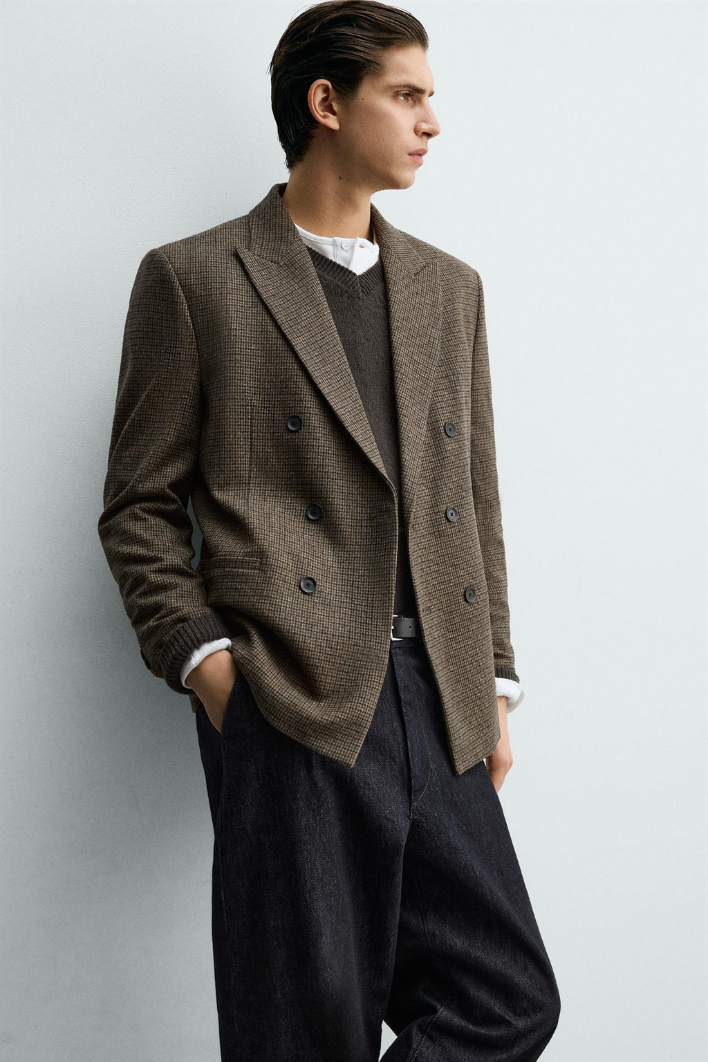 WOOL BLEND CHECK DOUBLE-BREASTED BLAZER - Zara фото 5