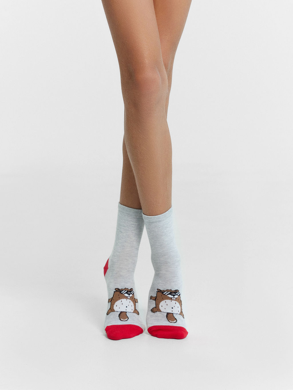 Цена за 5 пар! Носки детские серые с рисунком в виде забавного сурка