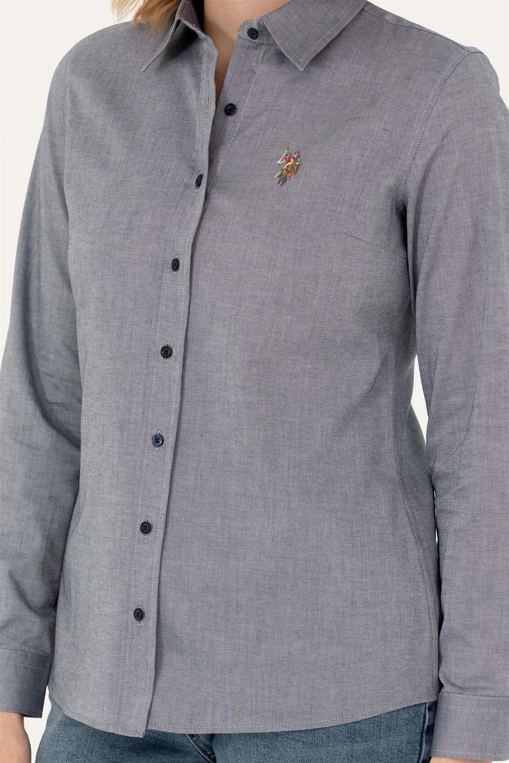 Женская базовая рубашка темно-синего меланжевого цвета с длинным рукавом Неожиданная скидка в корзине - U.s. polo assn фото 6